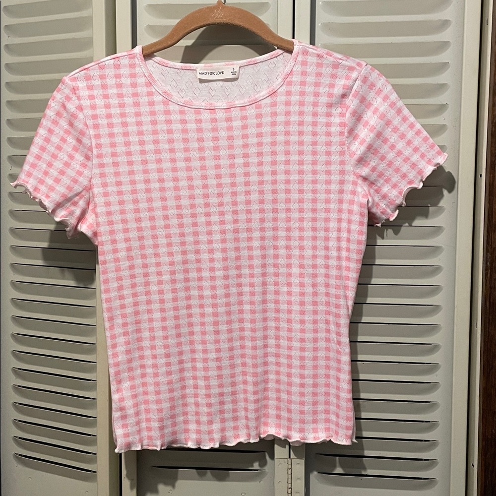Pink Gingham Short Sleeve Top